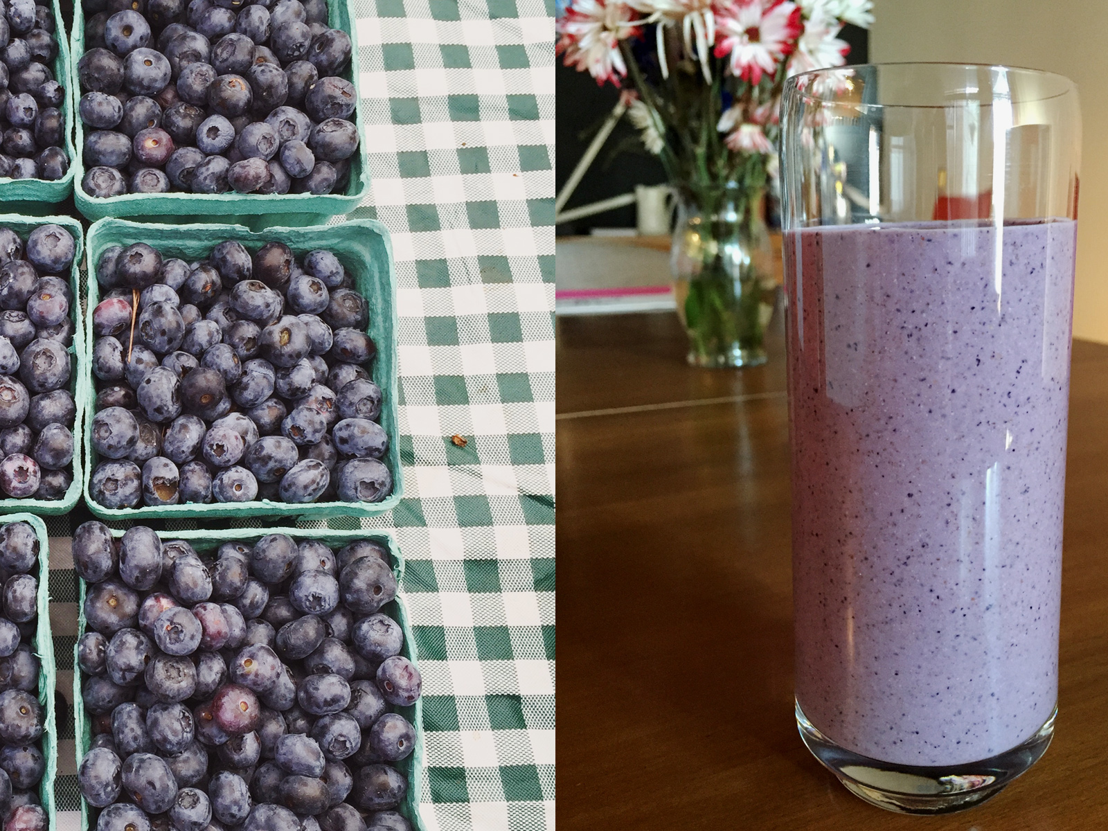 farmer's market blueberries and smoothie
